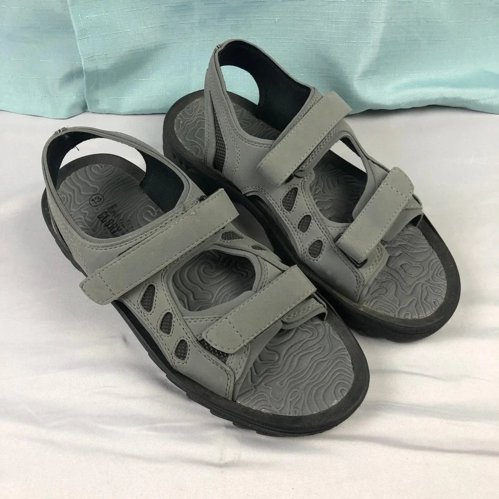 Faded Glory Mens Sport Sandals Gray Triple Strap Hiking Shoes Size 13